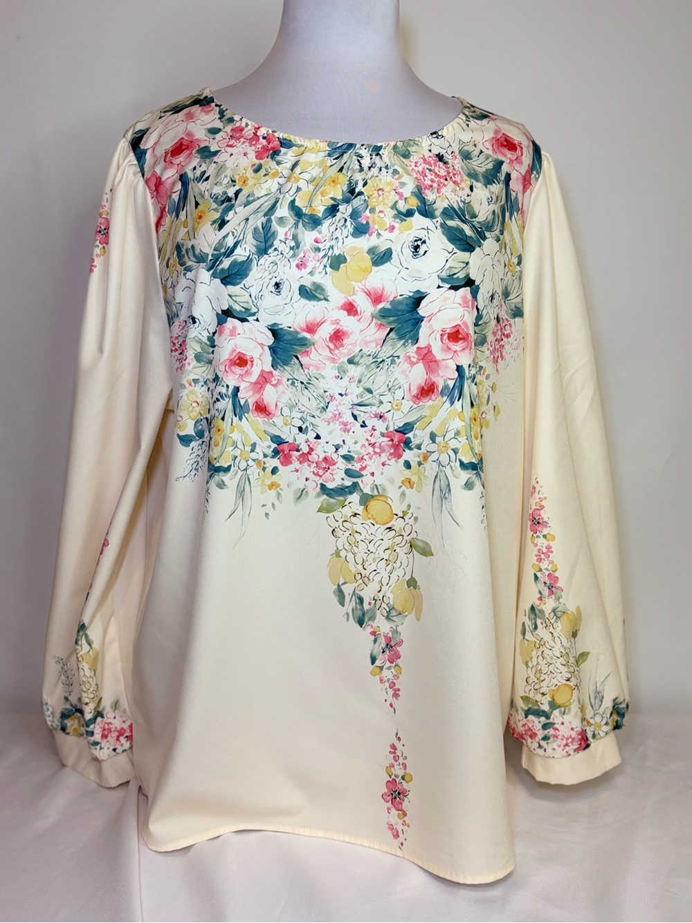 Floral Cream Long-Sleeve Women’s Top